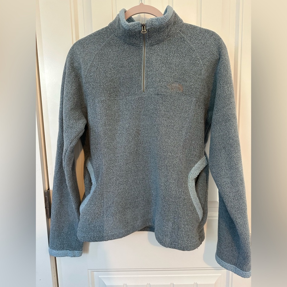 The North Face TKA 200 Women Large color is Heathered Blue 1/4 Zip Pullover